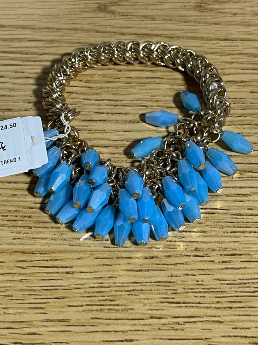 M. Haskell Gold-Tone Chain Bracelet With Blue Beads Accents Fashion Jewelry Gift